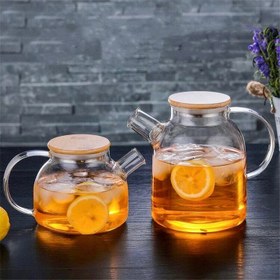 تصویر قوری پیرکس در بامبو - 1 لیتری TEA POT Pyrex Kettle