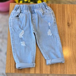 تصویر شلوار بچگانه مام فیت نقلی آبی روشن زاپدار (616) 