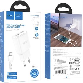 تصویر شارژر دیواری هوکو مدل C88A به همراه کابل MICROUSB شارژر دیواری هوکو مدل C88A به همراه کابل MICROUSB