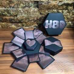 تصویر جعبه سوپرایز جادویی طرح لاو ولنتاین مشکی متالایز صورتی 