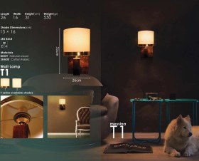 تصویر چراغ دیوارکوب چوبی مسینا T1 wall lamp T1