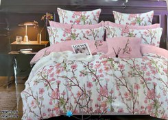 تصویر سرویس ملحفه گلدار زمینه سفید - ابی / ۹۰ 