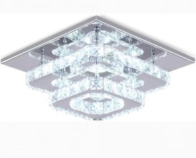 تصویر لوستر کریستالی آینه ای برند Gane-Shart GANE-SHART GA 2LayerSquare White Crystal Chandelier for Living Room Modern Ceiling Light for Hall Dining Room Led Fixtures Hanging Ring Pendent Ga26