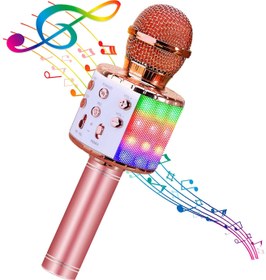 تصویر میکروفون بلوتوثی BlueFire با چراغ های LED BlueFire Wireless 4 in 1 Bluetooth Karaoke Microphone with LED Lights, Portable Microphone for Kids, Best Gifts Toys for Kids, Girls, Boys and Adults (Pink)