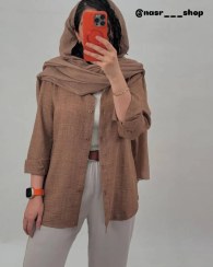 تصویر شومیز مانتویی جنس شانتون - کرم _ سبز _ مشکی _ قهوه ای 