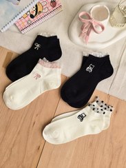 تصویر جوراب مچی زنانه طرح گلدوزی شده لبه حریر Womens ankle socks with embroidered design and silk edge