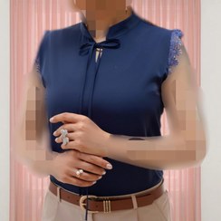 تصویر تاپ زنانه مجلسی برنس مدل مهدیس یقه ایستاده گیپور دار رنگ مشکی سایز ۴۸ 