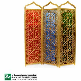 تصویر پارتیشن پاراوان شیشه رنگی چوبی سنتی متحرک صنایع چوب ساج مدل ۵۰۷ 
