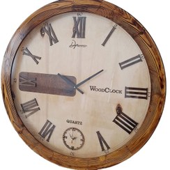 تصویر ساعت دیواری دکو پارس چوبی 70 سانتی رنگ طبیعی چوب Wallclock decoparsi