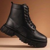 تصویر بوت مردانه برشکا مشکی بندی بغل زیپ 