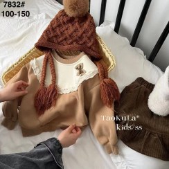 تصویر دورس بچه‌گانه خزدار وارداتی | مناسب پاییز و زمستان | ۳ تا ۹ سال - کرم قهوه ای(شتری) / 