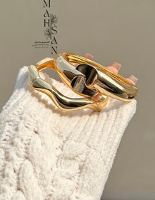 تصویر دستبند بنگل فشن رنگ گلد طرح حلقه دو موج 