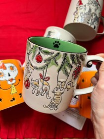 تصویر بیگ ماگ سرامیکی برجسته پیشی کریسمسی و هالووینی - ماگ اسكلت 