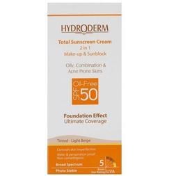 تصویر کرم ضد آفتاب کرم پودری SPF50 هیدرودرم Hydroderm مناسب پوست چرب بژ روشن 40ml 