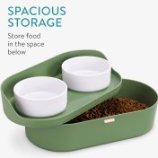 تصویر ظرف دوقلو آب و غذای سگ و گربه به همراه پایه و کاسه سرامیکی و مخزن غذا خشک 