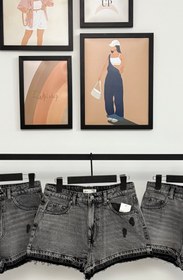 تصویر شورتک جین ذغالی دو رنگ 