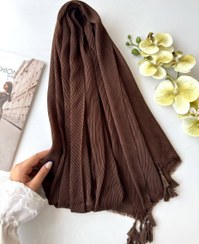 تصویر شال قهوه ای پلیسه ۶ منگوله وارداتی 
