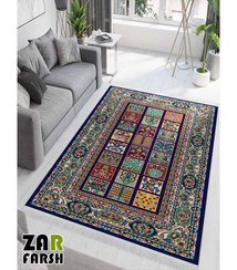 تصویر گلیم طرح خشتی کاشان فرش سرمه ای 