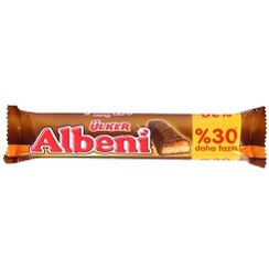 تصویر شکلات آلبنی دوبل حاوی لایه های بیسکوییت و کرم کاراملی Albeni Ulker chocolate