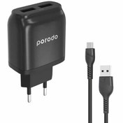 تصویر شارژر دیواری پرودو مدل Dual USB PD-0203TEU-BK Porodo Dual USB Wall Charger | PD-0203TEU-BK