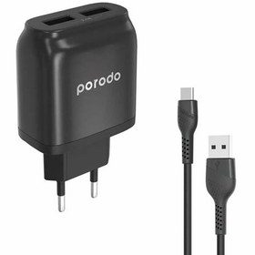 تصویر شارژر دیواری پرودو مدل Dual USB PD-0203TEU-BK Porodo Dual USB Wall Charger | PD-0203TEU-BK