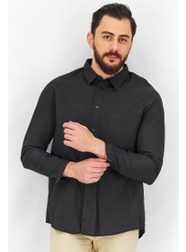 تصویر پیراهن مردانه آزاد با آستین‌های بلند و ساده، مشکی برند jack & jones Men Loose Fit Solid Long Sleeves Casual Shirt, Black