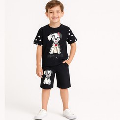 تصویر ست تیشرت و شلوارک مدل سگ خالدار رنگ ذغالی 