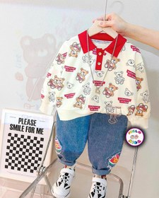 تصویر ست لباس بچگانه اسپرت بلوز و شلوار طرح خرس و هندوانه کد 43 رنگ قرمز 