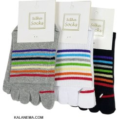 تصویر جوراب انگشتی زنانه نیم ساق طرح colerd lines 