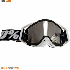 تصویر عینک موتور سواری کراسی 100% سفید مشکی WB 104 100% White Black WB 104 Cross Motorcycle Goggles