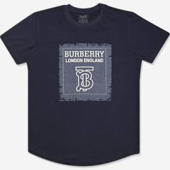 تصویر تیشرت نخی یقه گرد طرح Burberry طوسی تیره 122062-58 