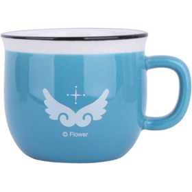 تصویر ماگ سرامیکی آبی طرح بال فرشته برند Flower کد 4543 Blue ceramic mug with angel wings design flower brand