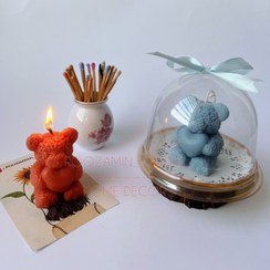 تصویر شمع دست ساز خرس تدی گل برجسته با باکس طلقی 