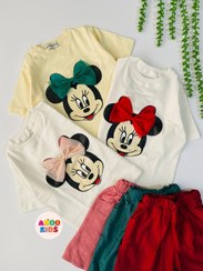 تصویر ست تیشرت و شلوارک دخترانه نخ پنبه مدل مینی موس دختران زیبا 