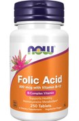 تصویر قرص فولیک اسید800 میلی گرم+ B12 برند ناو آمریکا Folic acid 800 mg with vitamin b12 Now