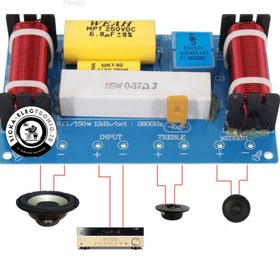 تصویر ماژول کراس اور بلندگو با سه خروجی ووفر،تیوتر،میدرنج بسیار با کیفیت و قدرتمند /تقسیم کننده فرکانس صوتی های فای (HI-FI)سه کاناله /فیلتر متقاطع 3 واحدی صوتی Audio crossover module 3way