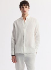 تصویر پیراهن مردانه سفید راحتی فیت ۱۰۰٪ کوتون با گردن دکمه‌ای B002191 | Avva | 736496677 | اورجینال 