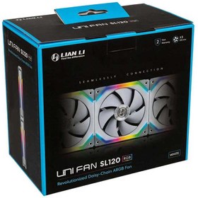 تصویر فن کیس لیان لی UNI Fan SL120 ARGB White بسته 3 عددی Lian li UNI Fan SL120 3 in 1 ARGB White Case Air Cooler