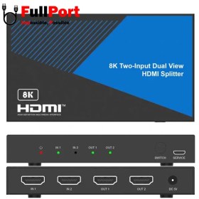 تصویر اسپلیتر سوئیچر 2 پورت HDMI فرانت FN-S821 Faranet HDMI v2.1 Two-Input Dual View HDMI Splitter FN-S821