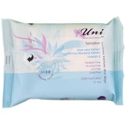 تصویر دستمال مرطوب بهداشتی بانوان پوست حساس یونی لند 20 عدد Uni Led Feminine Intimate Wet Wipe Sensit 20 Pcs