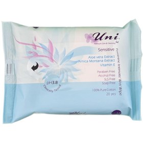 تصویر دستمال مرطوب بهداشتی بانوان پوست حساس یونی لند 20 عدد Uni Led Feminine Intimate Wet Wipe Sensit 20 Pcs