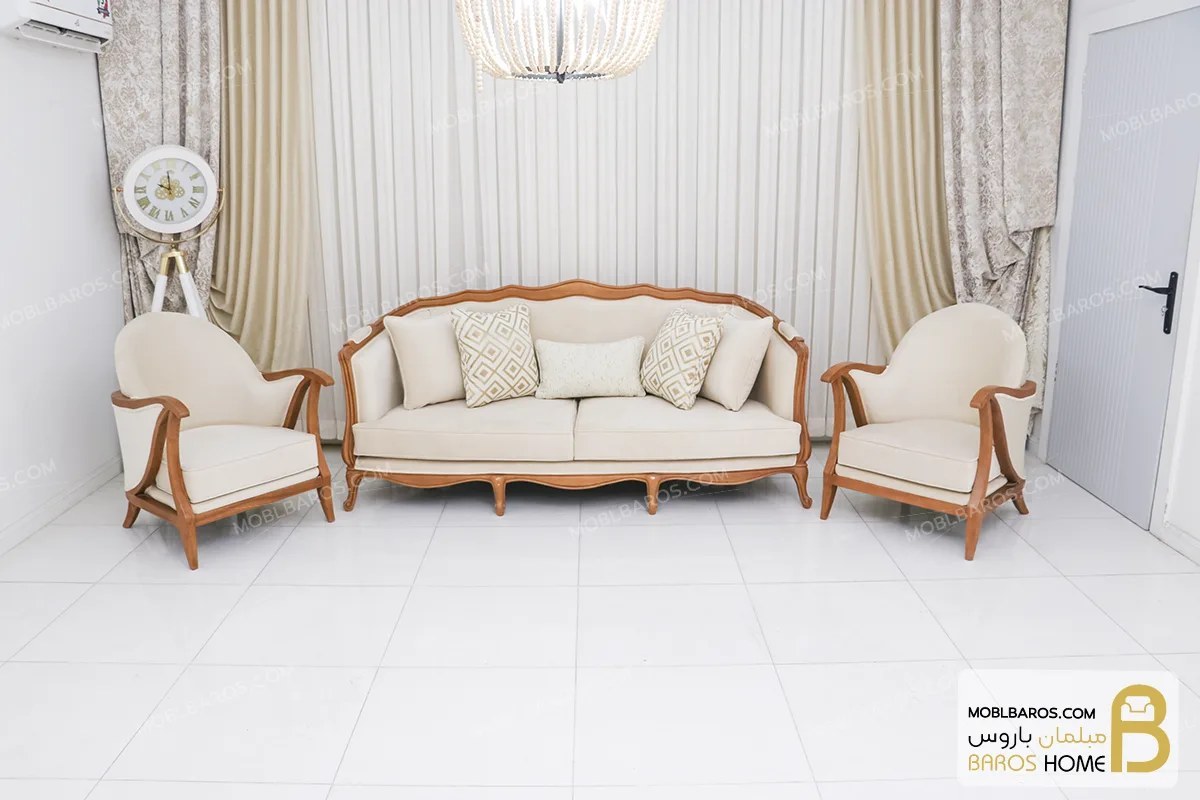 خرید و قیمت مبل کلاسیک ساده و ظریف ۷ نفره فرانسوی راشل و پیکو | ترب