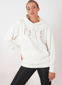 تصویر سوییشرت زنانه سفید برند elle 60000-20 Sport Yaldızlı Cepli Kadın Kapüşonlu Sweatshirt
