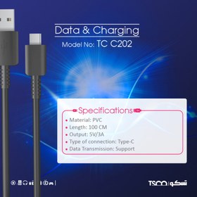 تصویر کابل تبدیل USB به USB-C تسکو مدل TCC 202 به طول 1 متر ا TSCO TCC 202 USB to USB-C Cable 1m TSCO TCC 202 USB to USB-C Cable 1m