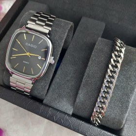 تصویر ساعت مردانه کاسیو Casio نقره ای همراه دستبند و حلقه انگشتر 