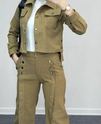 تصویر کت شلوار زنانه کراپ کتان فری سایز ۳۶ تا ۴۶ رنگ مشکی قهوه ای سبز کرم شیری 