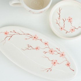 تصویر چایخوری 3 تکه دیس شیرینی و فنجان و زیرفنجانی طرح نیلابی