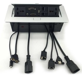 تصویر پنل رومیزی VSP کنفرانس به همراه کابل Conference Table Connectivity and Data Box Pop Up Box