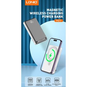 تصویر پاور بانک بی سیم مغناطیسی 15 وات 10000 تایپ سی و یو اس بی الدنیو PQ17 LDNIO PQ17 10000mAh Magnetic Wireless Power Bank