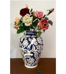 تصویر گلدان سرامیکی گل و مرغ نقش برجسته دستساز 